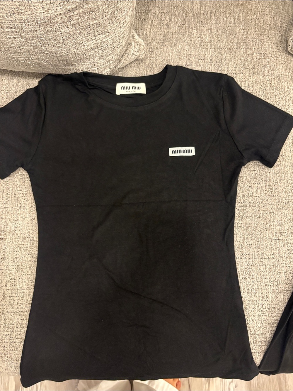 Miu Miu Black Short-Sleeve Logo Tee for Kids